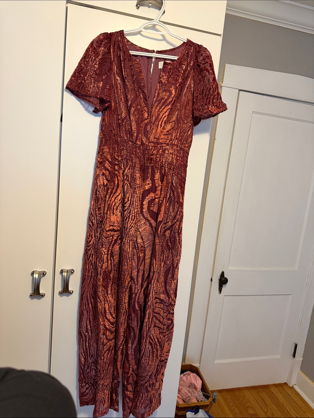 Anthropologie Burnt Orange and Rust Patterned Maxi Dress